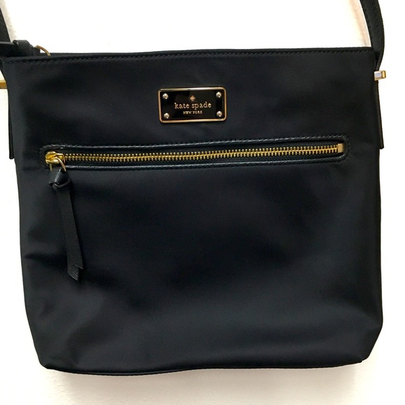 kate spade Handbags - Kate Spade Medium Nylon Crossbody Handbag Black Gold Classic Preppy